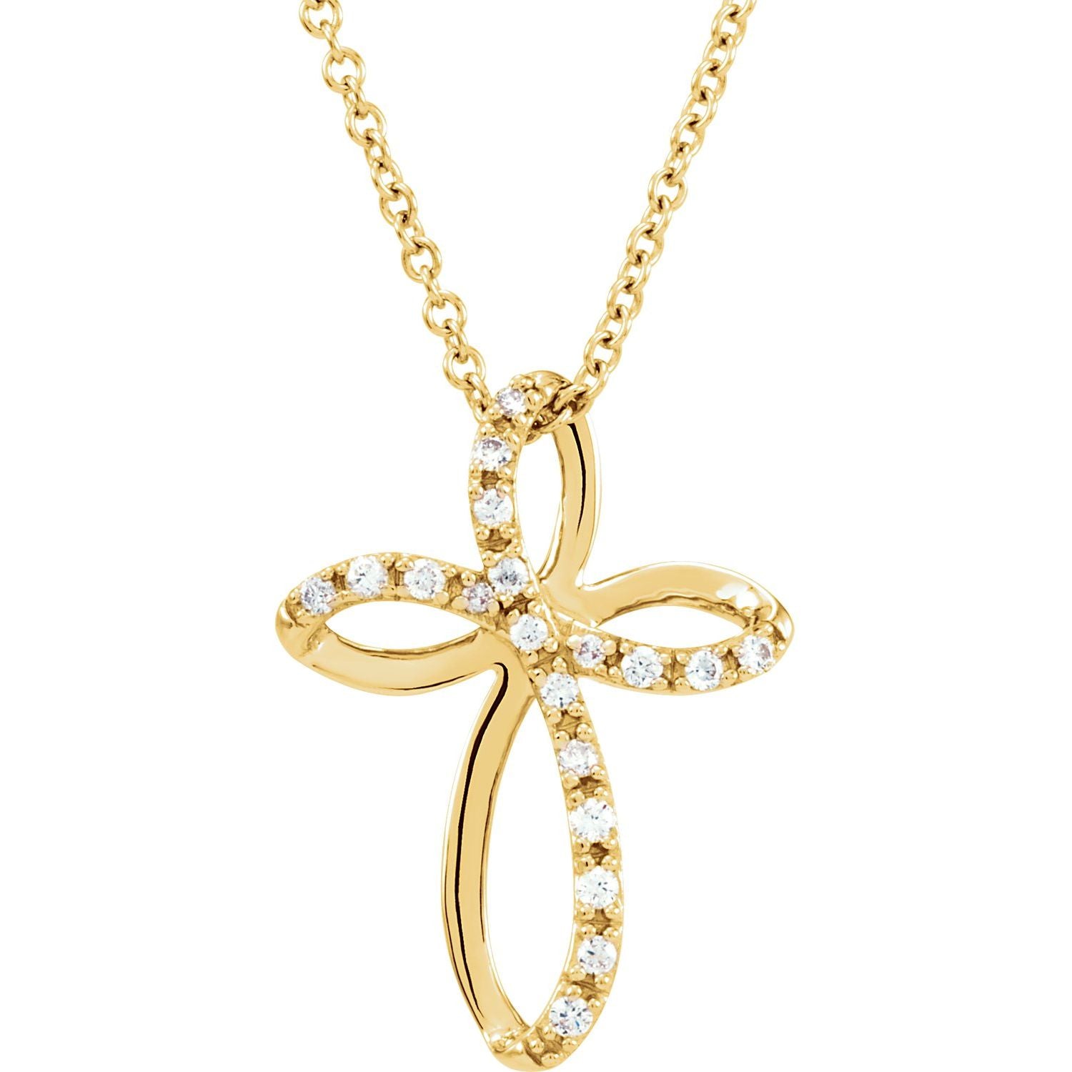 Beaded Diamond Cross Necklace in 14K Yellow Gold