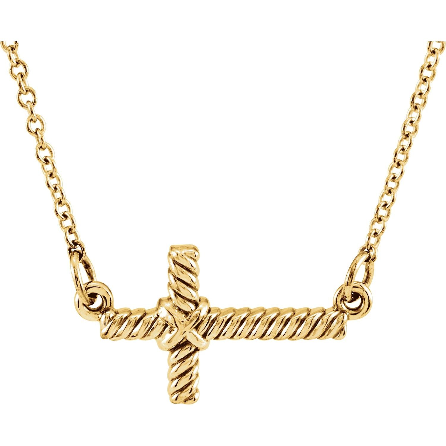 Sideways Rope Cross Necklace in 14K Yellow Gold