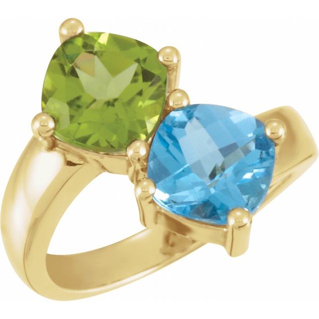 Cognac Two-Stone Cushion Citrine Ring
