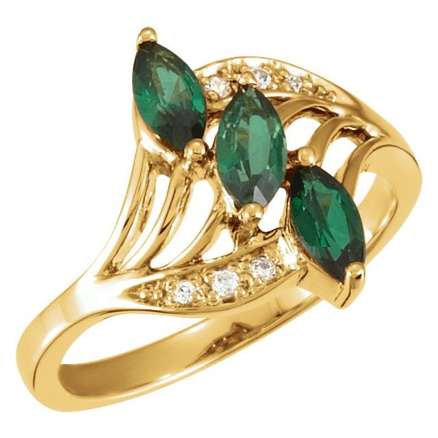 Marquise Emerald Three-Stone Fashion Ring