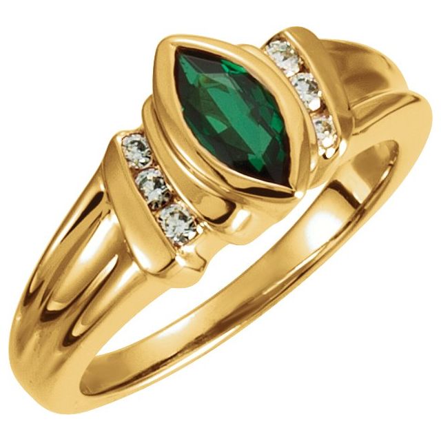 Marquise Emerald Bezel Accented Ring