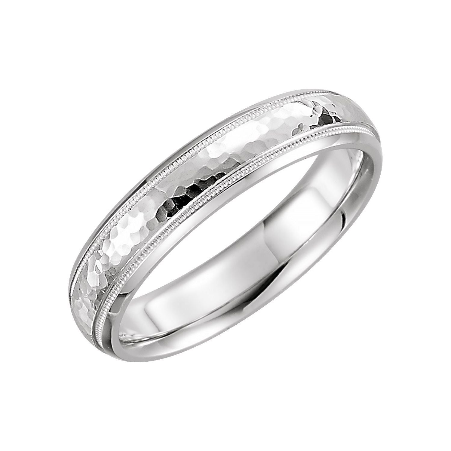 white gold milgrain edge comfort-fit half round women's wedding band