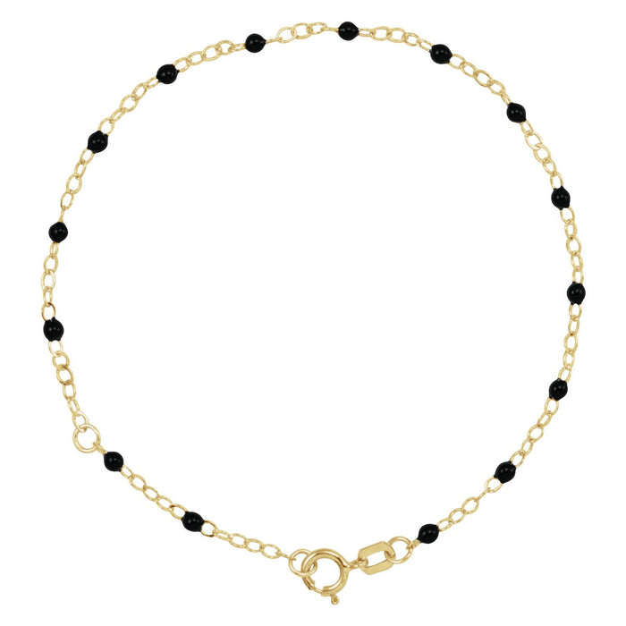 2mm Black Enamel Bead Adjustable Chain Necklace | Diamond & Sapphire
