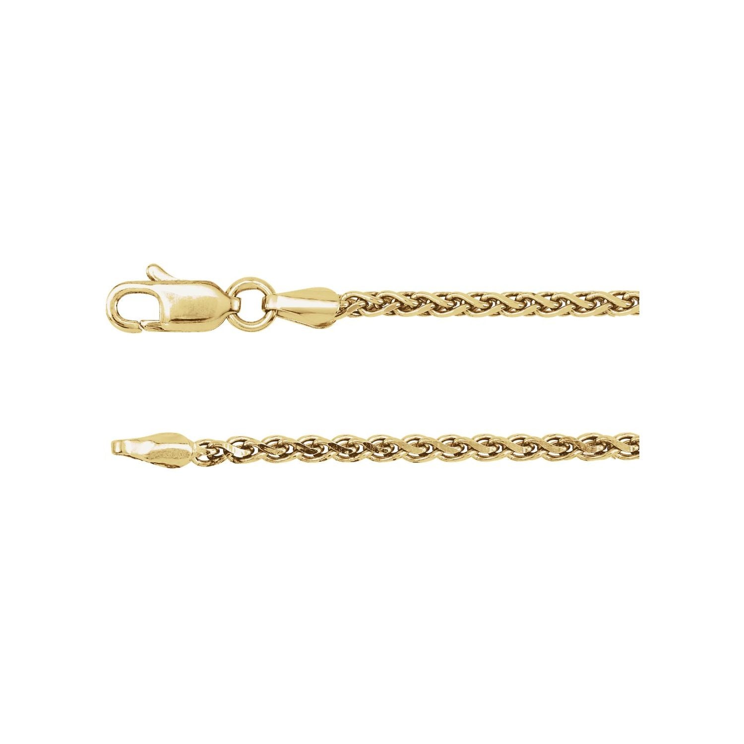 14K Yellow Gold 2 mm diamond-cut wheat necklace