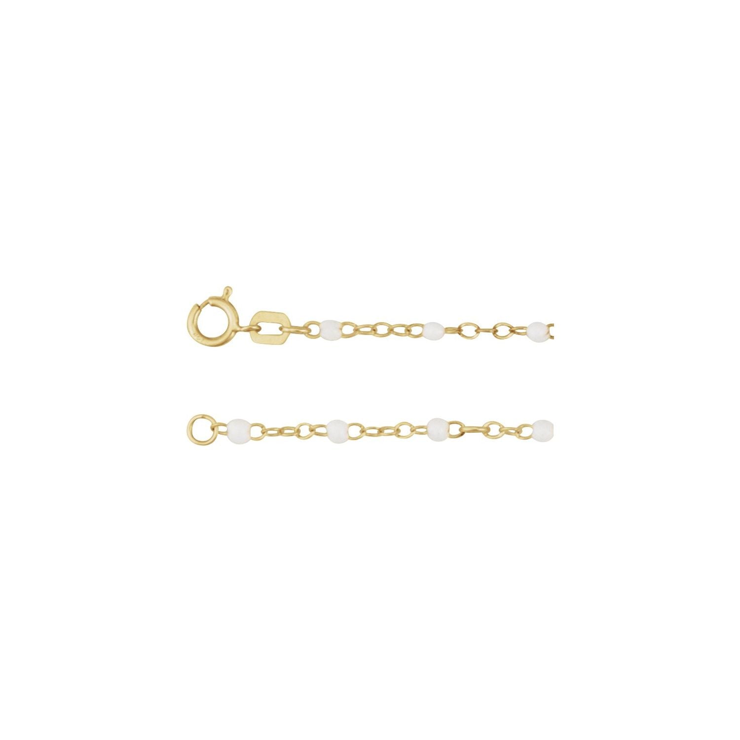 2mm White Enamel Bead Adjustable Chain Necklace | Diamond & Sapphire
