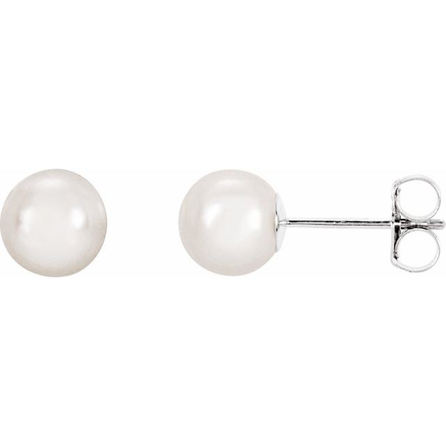 6mm white akoya pearl stud earrings in 14k white gold