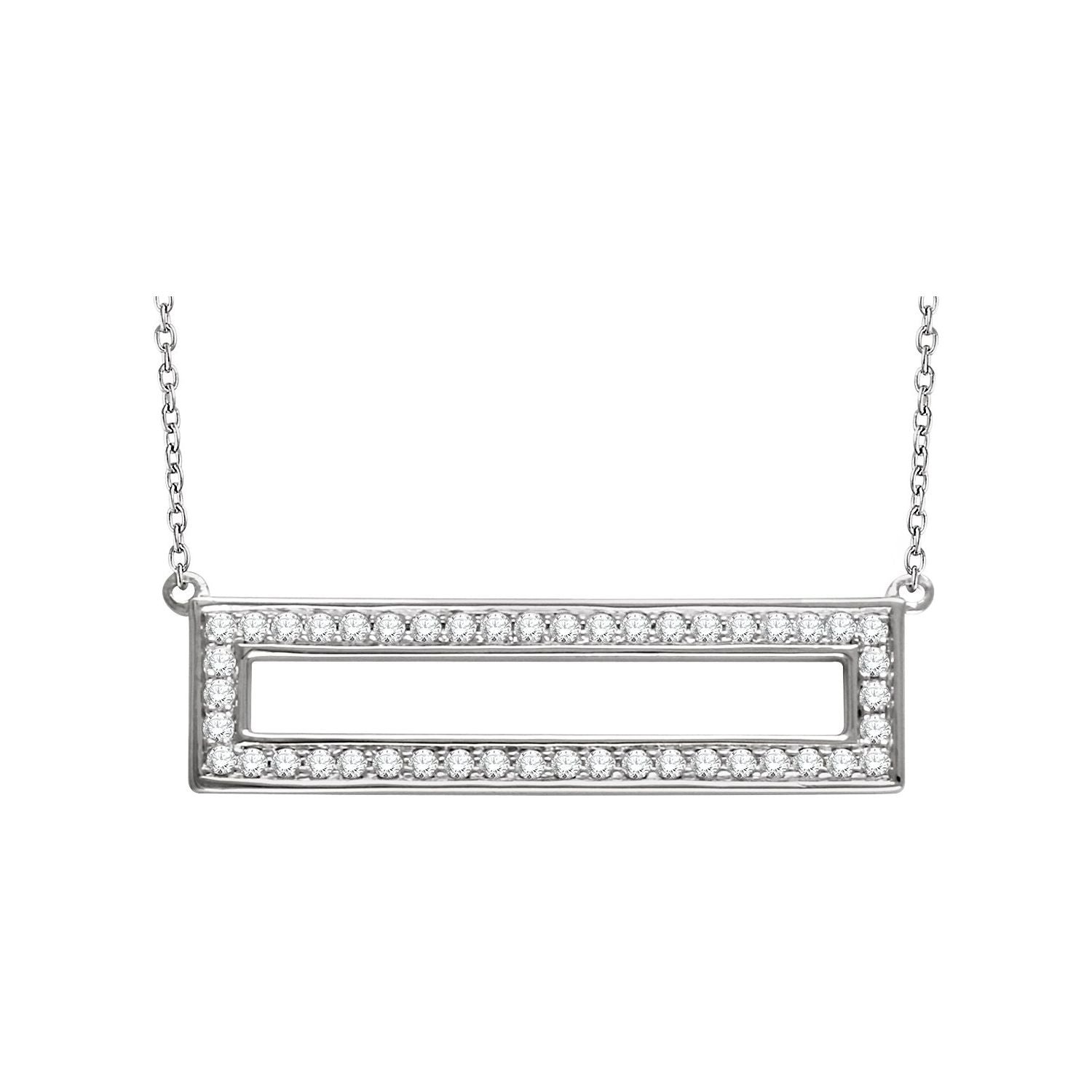 14K White Gold 3/8 ct natural diamond rectangle pendant necklace