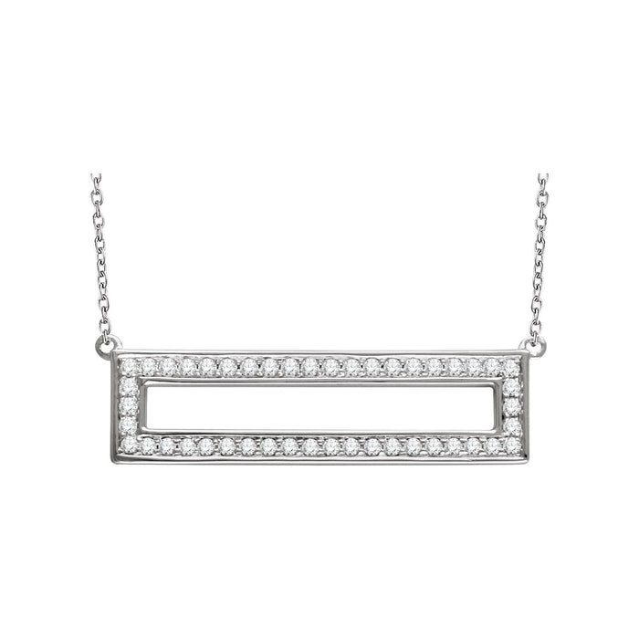 14K White Gold 3/8 ct natural diamond rectangle pendant necklace