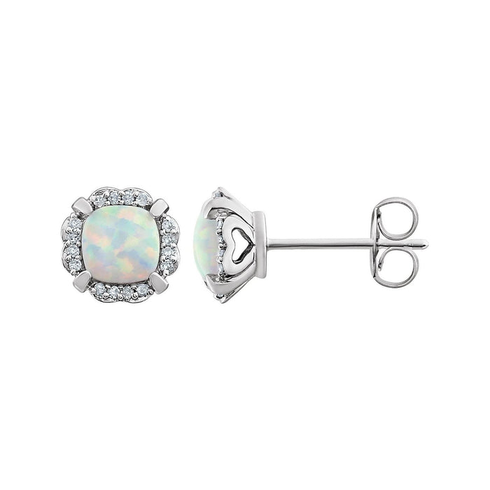 14K White Gold opal cushion earrings