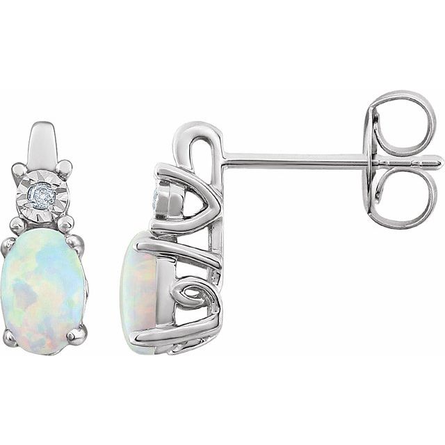october opal oval diamond earrings in 14k white gold