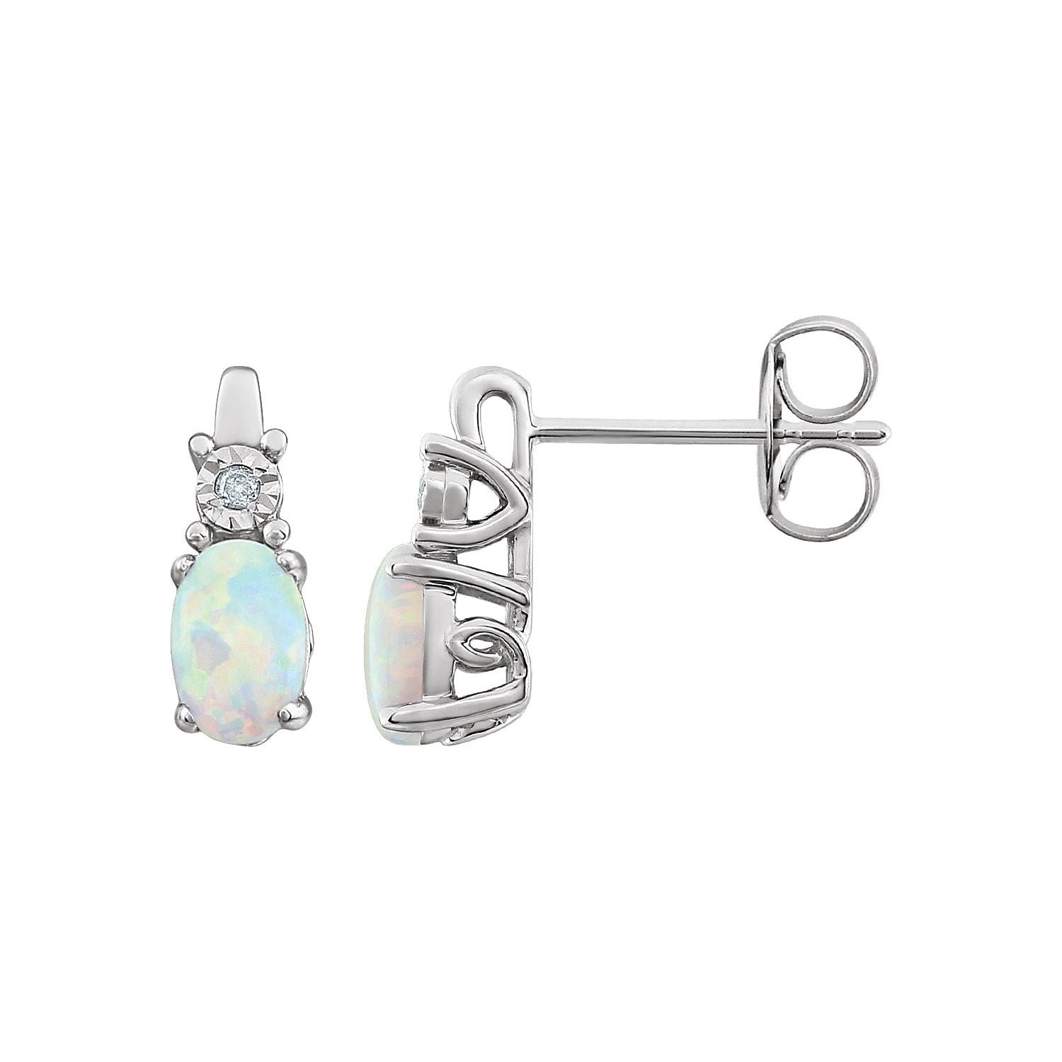 October Opal Oval Diamond Earrings (0.02 ct tw) in 14k White Gold