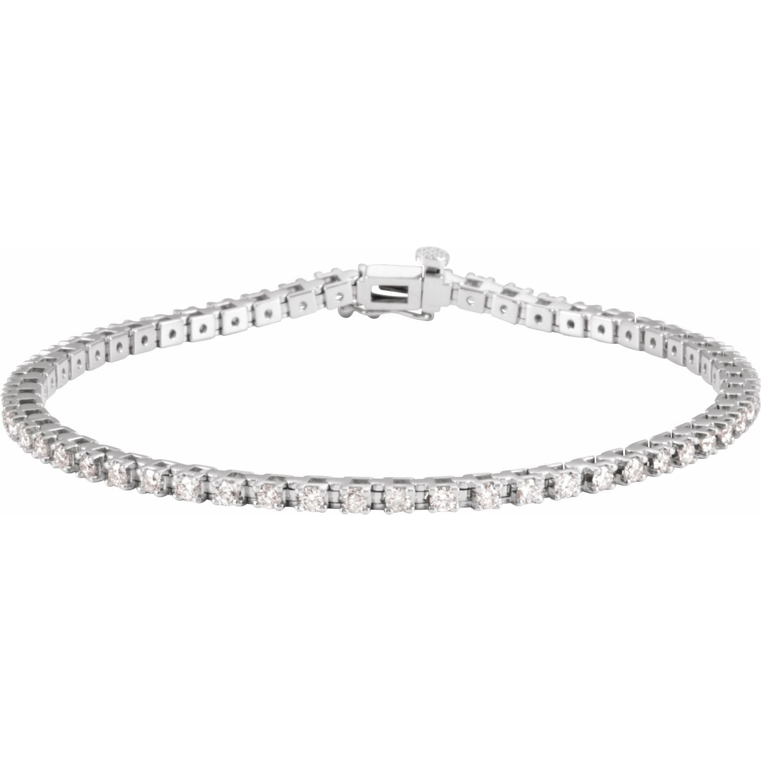 14K White Gold round natural diamond fine diamond line bracelet, G-H SI-I1