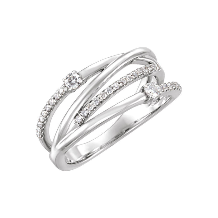 Round Bypass Natural Diamond Ring in 14K White Gold