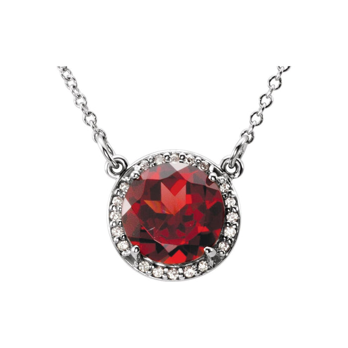 Garnet & Diamond Necklace 8mm 16" (0.05 ctw) in 14K White Gold