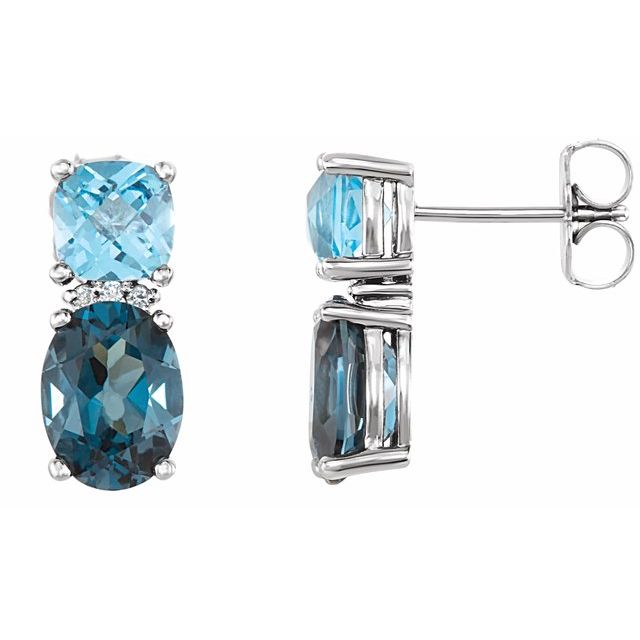 november london blue topaz oval diamond earrings in 14k white gold