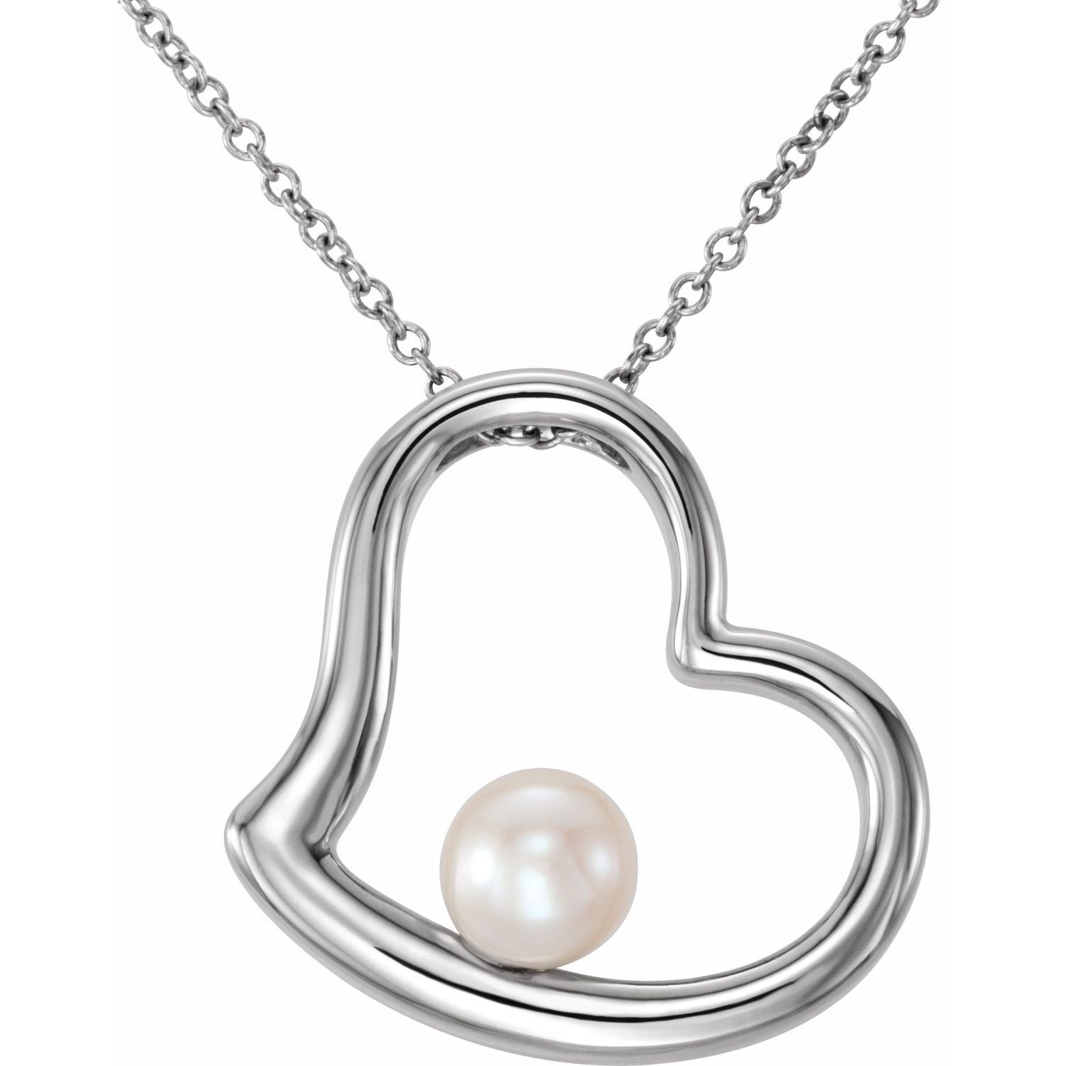 Freshwater Pearl Heart Necklace in 14K White Gold
