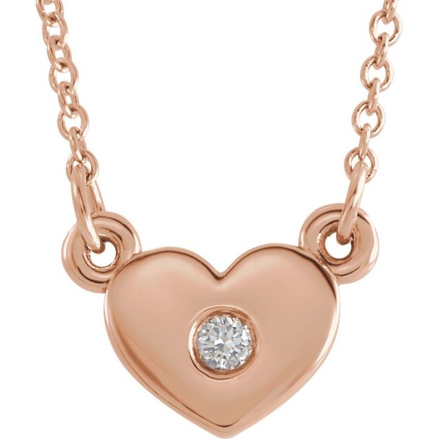 petite diamond heart necklace in 14k rose gold