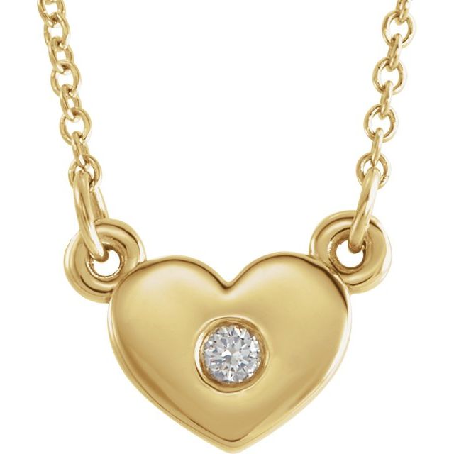 petite diamond heart necklace in 14k yellow gold