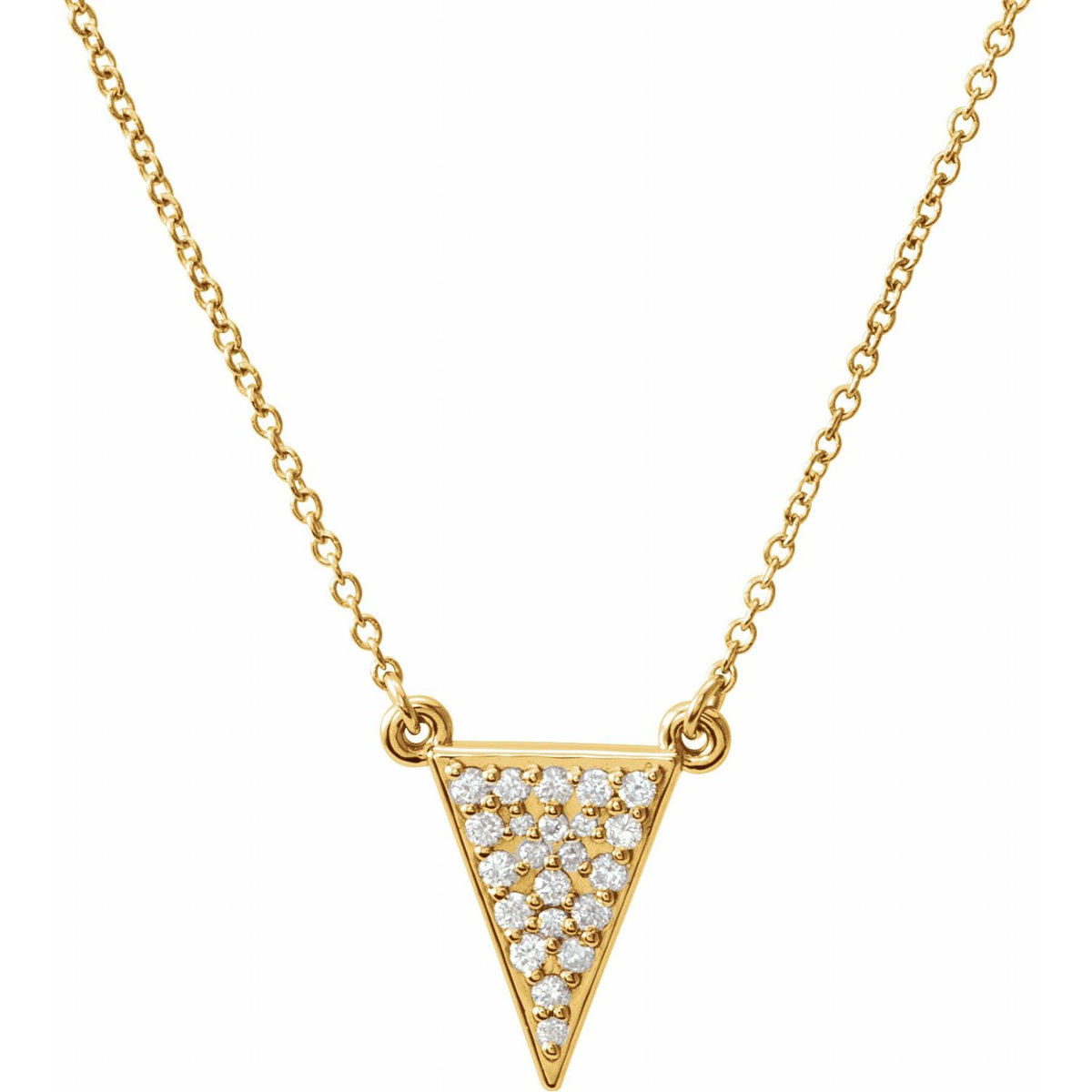 14K Yellow Gold triangle diamond necklace — 1/6 ct natural diamonds on an included 16" chain