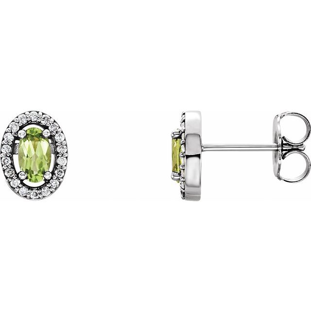 august peridot oval diamond earrings in 14k white gold