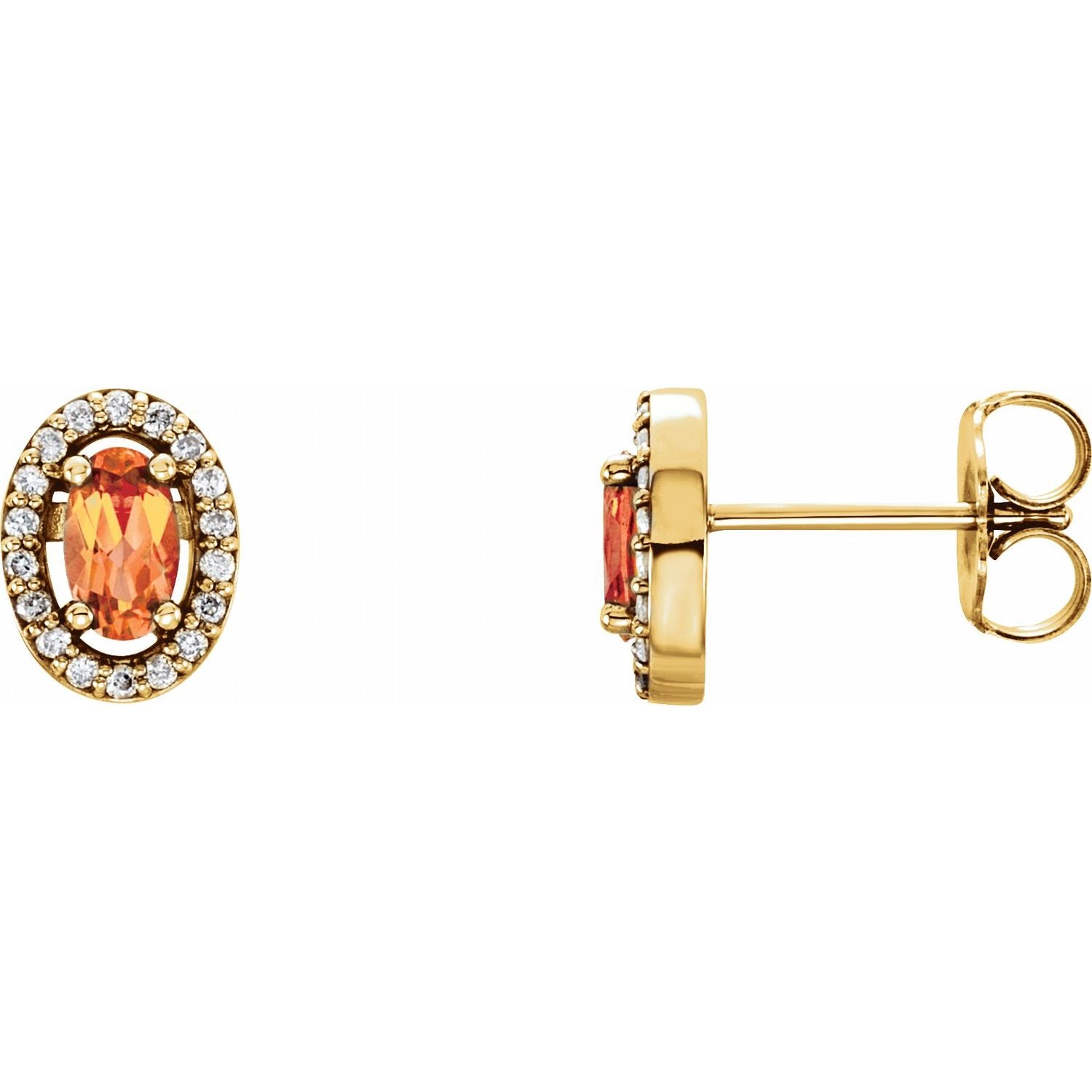 November Citrine Oval Diamond Earrings (1/10 ct tw) in 14k Yellow Gold