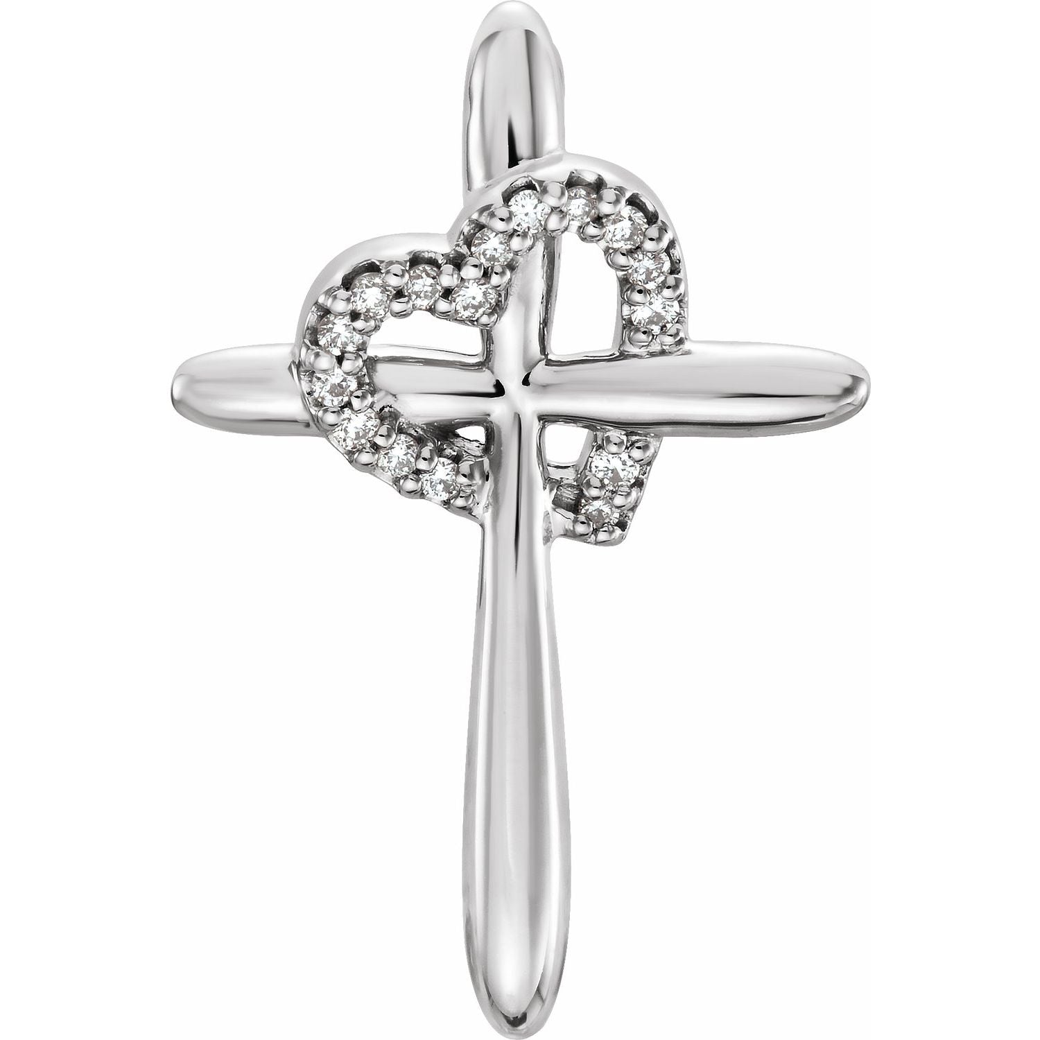Diamond Heart and Cross Necklace in 14K White Gold