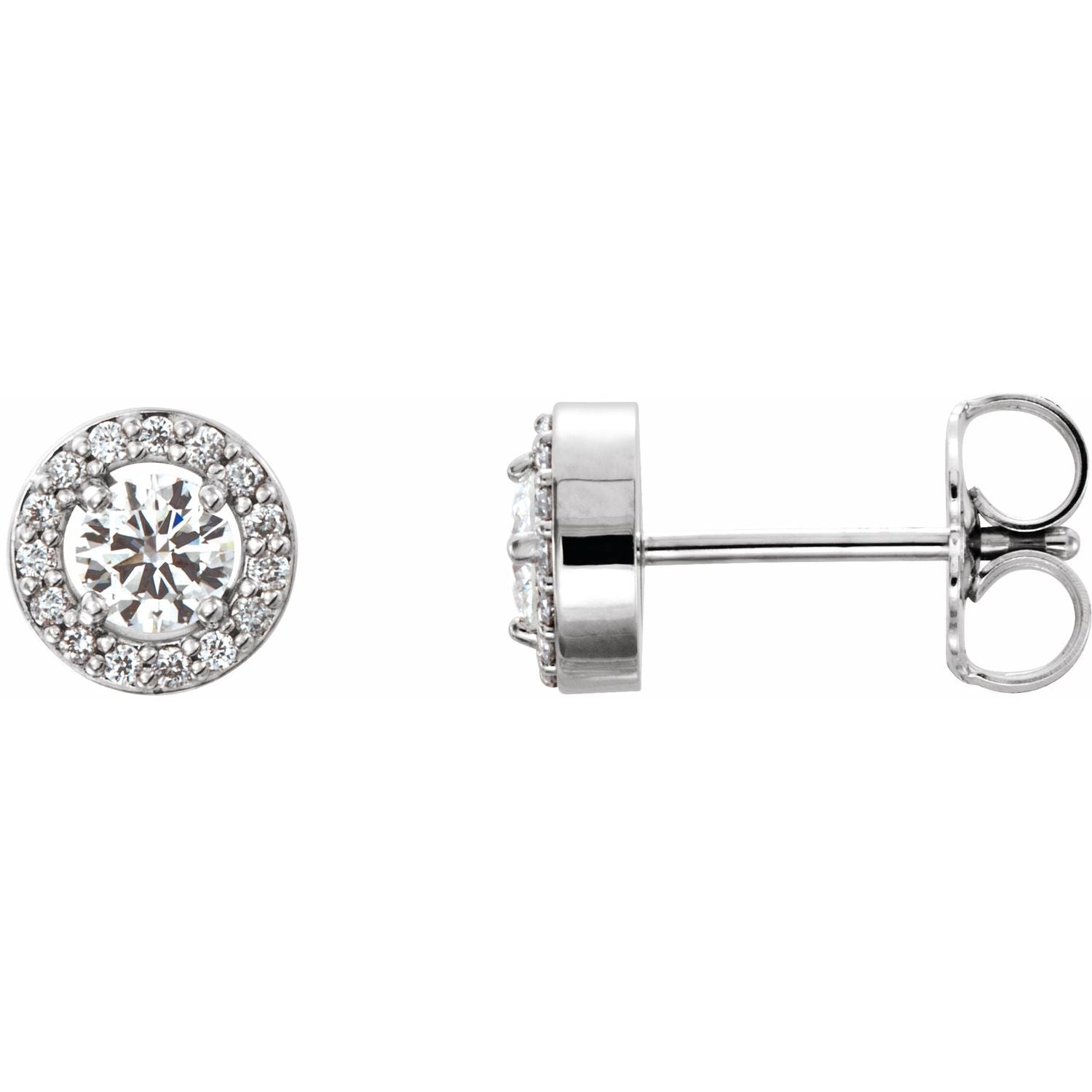 14K White Gold round diamond halo stud earrings