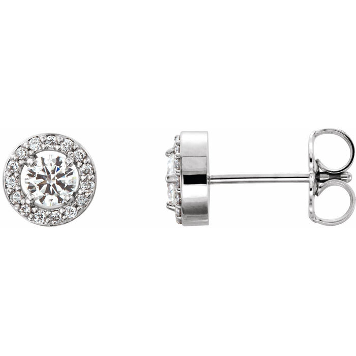 14K White Gold round diamond halo stud earrings