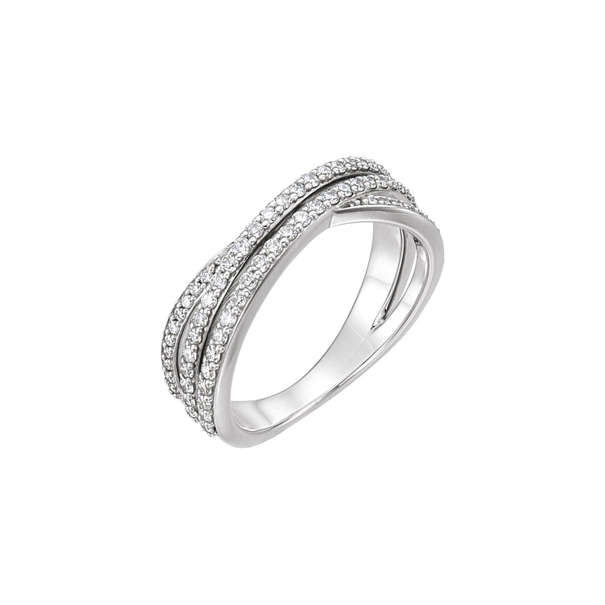 Round Bypass Natural Diamond Ring in 14K White Gold
