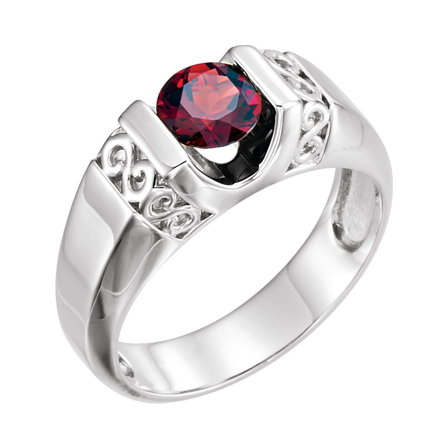 Men's Garnet Ring, 7 mm with Pierced Shoulders shown in 14K White Gold