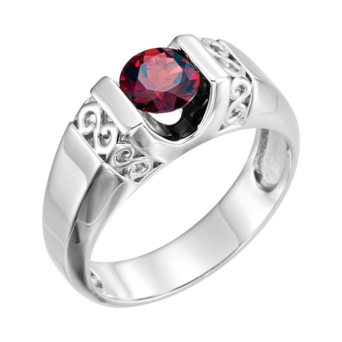 Men's Garnet Ring, 7 mm with Pierced Shoulders shown in 14K White Gold