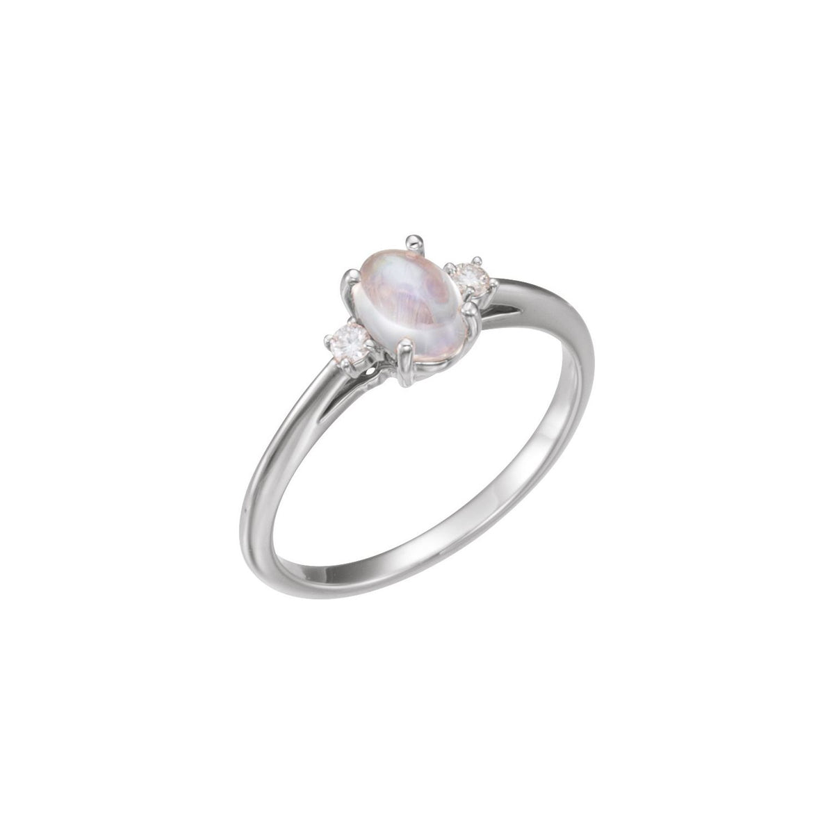 Rainbow Moonstone & Diamond Accent Ring in 14K White Gold - natural rainbow moonstone