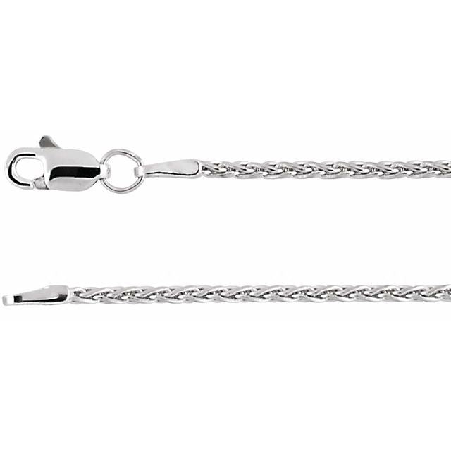 1.5mm wheat chain necklace in 14k white gold, 16 inch