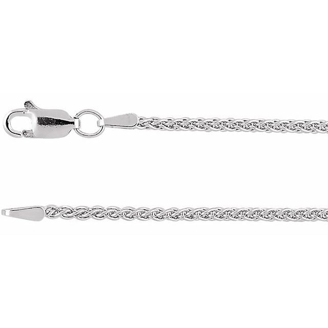 1.8mm wheat chain necklace in 14k white gold, 16 inch