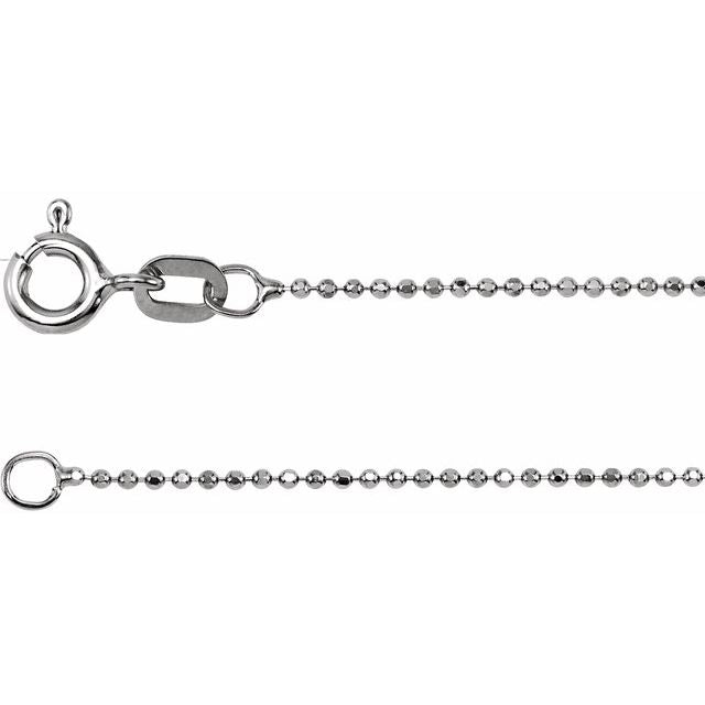 1mm diamond-cut bead gold chain necklace in 14k white gold, 20 inch