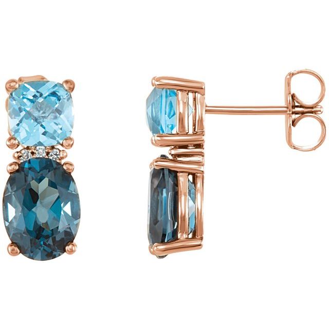 november london blue topaz oval diamond earrings in 14k rose gold
