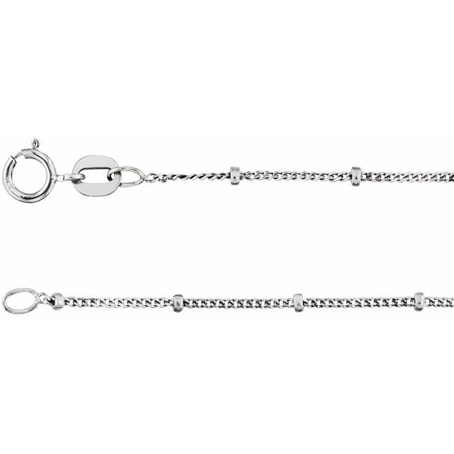 1mm curb gold chain necklace in 14k white gold, 16 inch