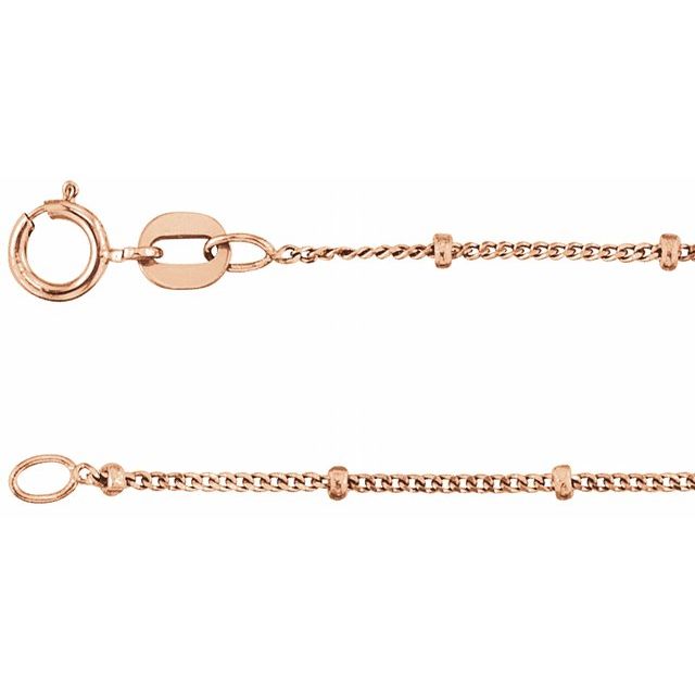 1mm curb gold chain necklace in 14k rose gold, 16 inch