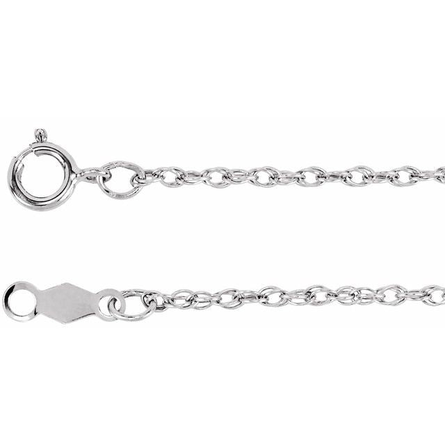 1.25mm rope chain necklace in 14k white gold, 16 inch