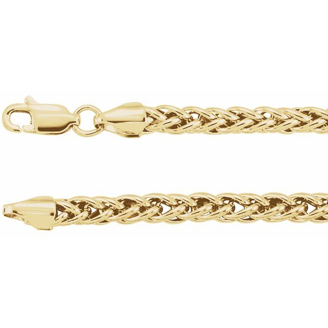 3.25mm wheat chain necklace in 14k yellow gold, 18 inch