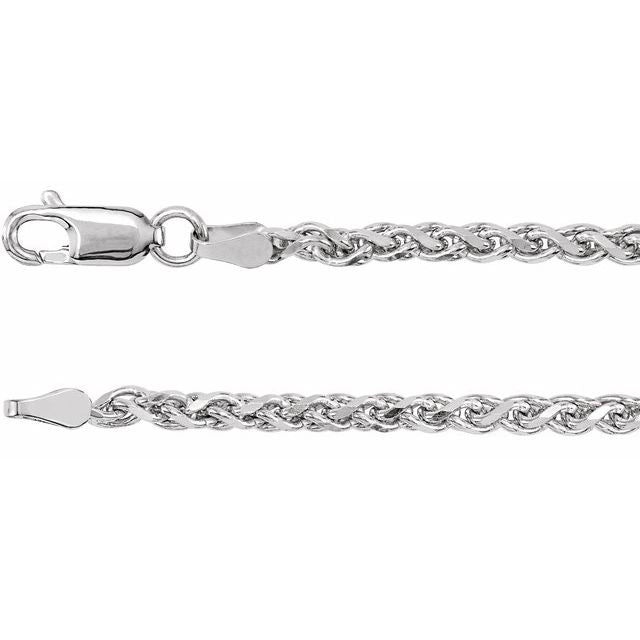 2mm diamond-cut wheat gold chain necklace in 14k white gold, 16 inch