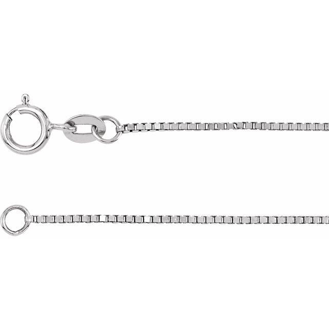 0.75mm box chain necklace in 14k white gold, 16 inch