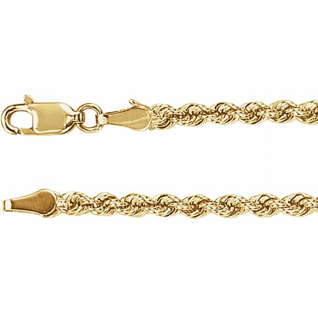 3mm rope chain necklace in 14k yellow gold, 16 inch