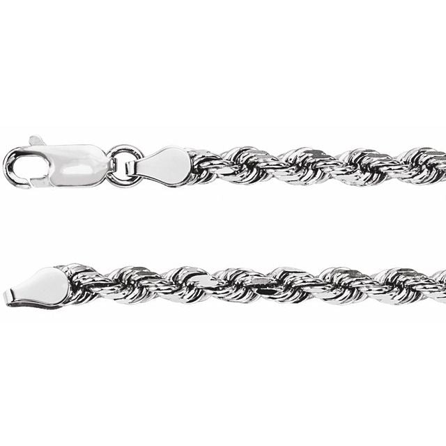 4mm diamond-cut rope chain necklace in 14k white gold, 16 inch
