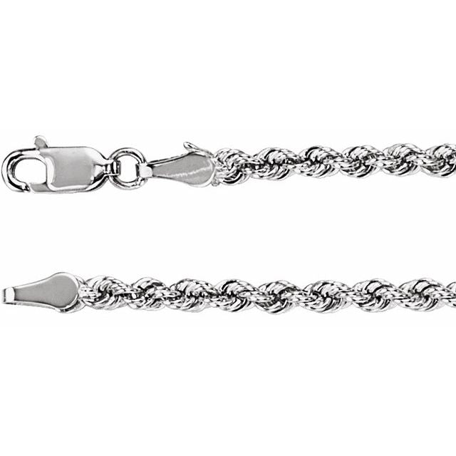 3mm rope chain necklace in 14k white gold, 16 inch