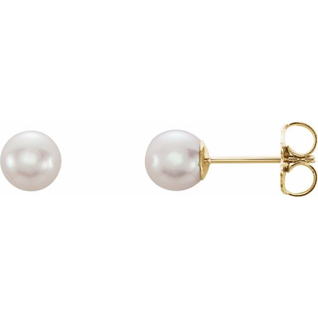 5mm white freshwater pearl stud earrings in 14k yellow gold