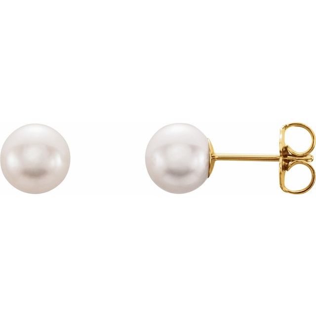6mm white freshwater pearl stud earrings in 14k yellow gold