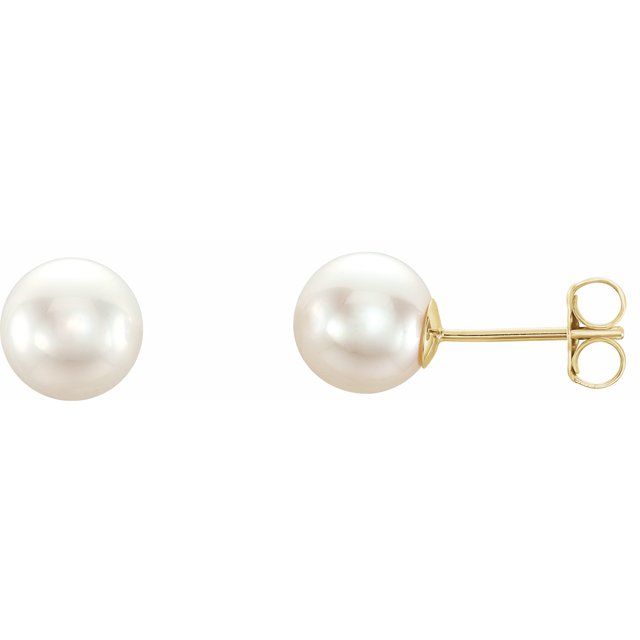 7mm white akoya pearl stud earrings in 14k yellow gold
