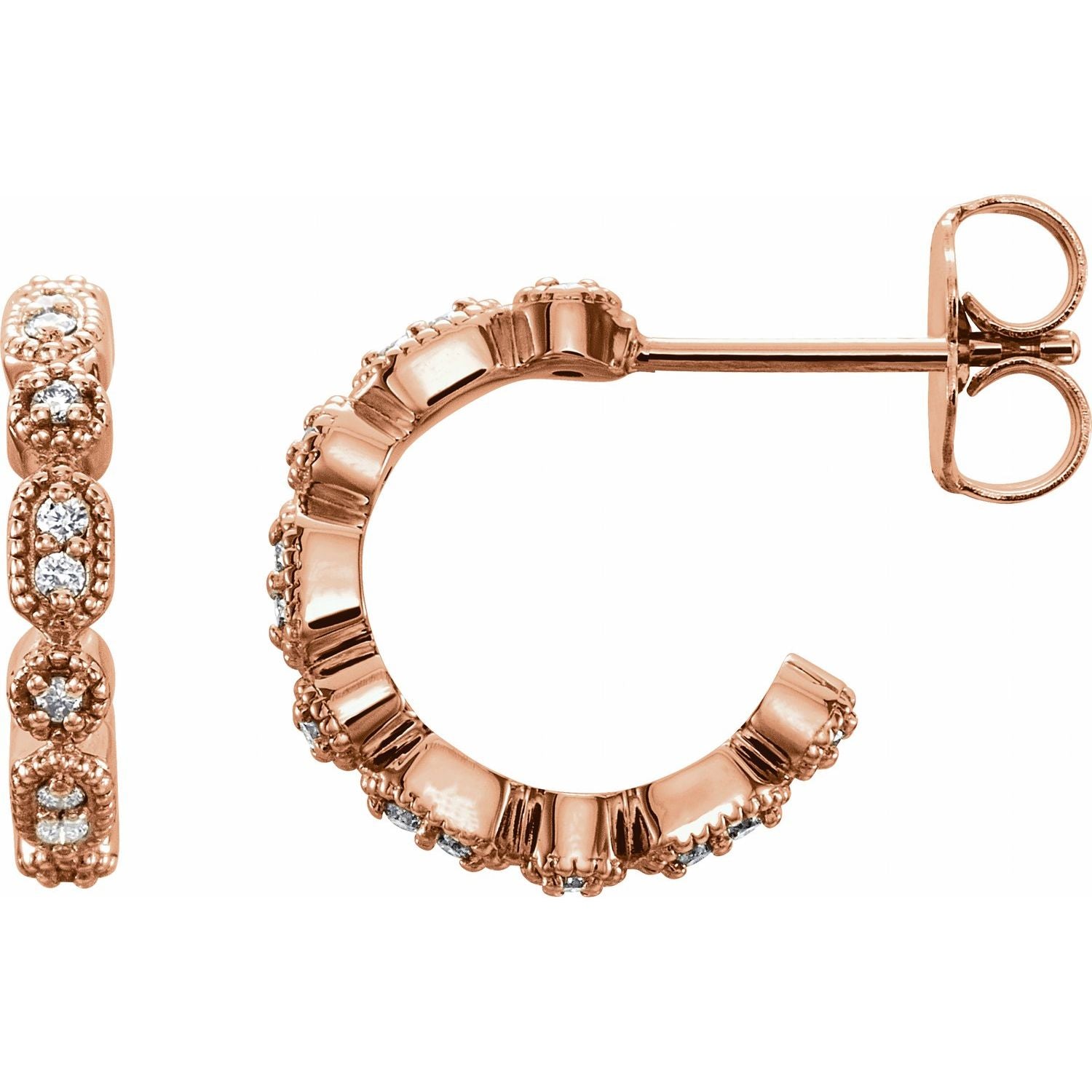 1/8 ct Natural Diamond Pavé Hoop Earrings (13 mm) in 14K Rose Gold