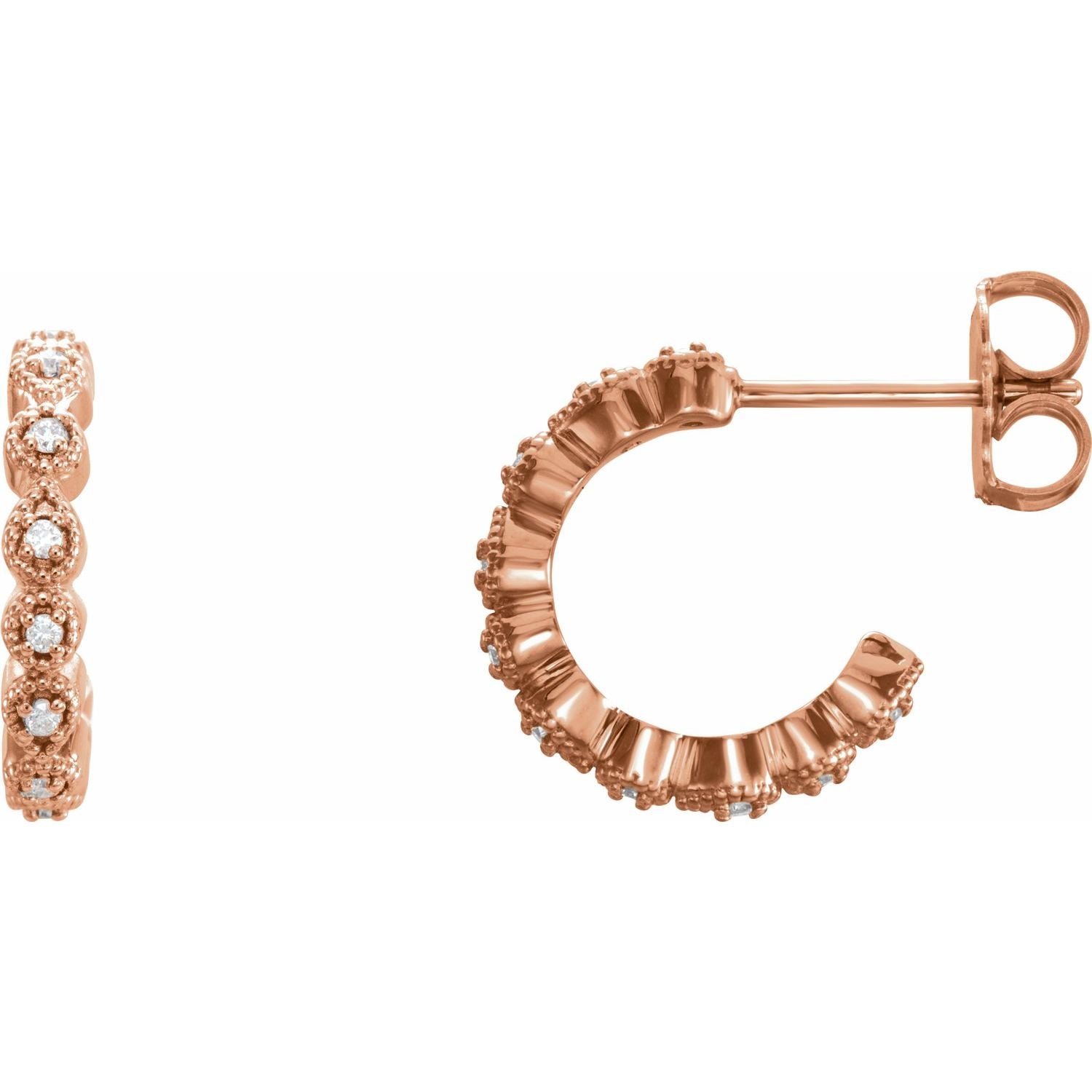 Petite Pavé Natural Diamond Hoop Earrings (11 mm) in 14K Rose Gold